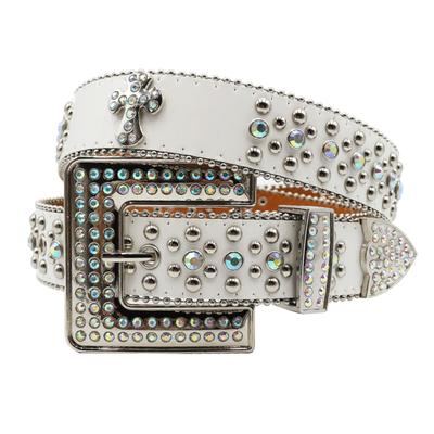 Cross Rhinestone Belt European and American Feng Shui Rhinestone Leather Belt Women's Handmade Diamond Inlay Decorative Flash Diamond