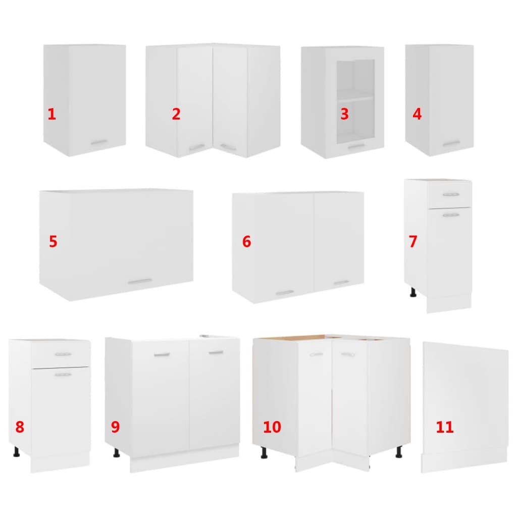 11 Piece Kitchen Set Lyon White Wood Based Material