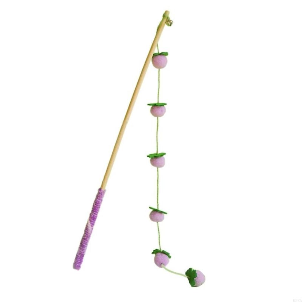  Teaser Toy: Solid Wood Long Pole with Bell, Fruit Design, Scratch-Resistant