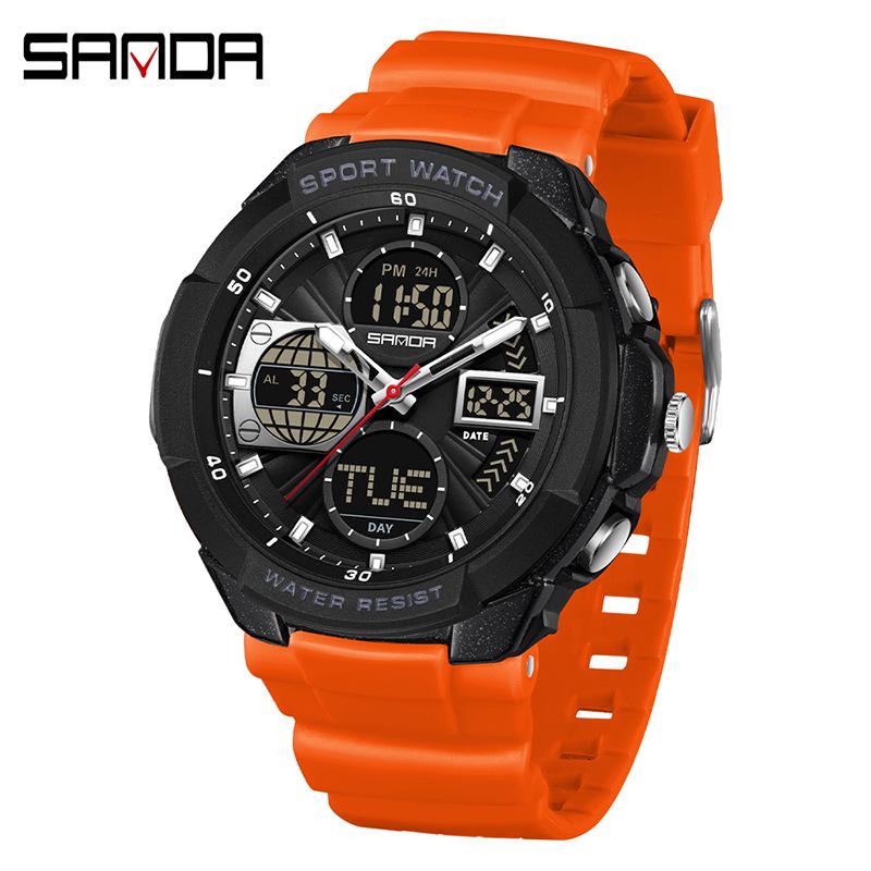 Sanda Men's Multifunctional Sports Watch with Three-Time Zone Dual Display & Waterproof Design