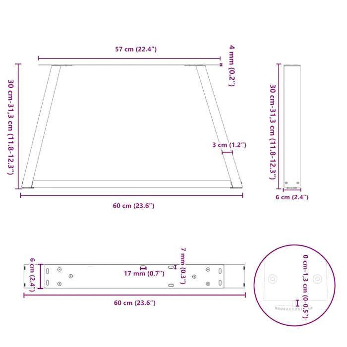VidaXL Pieds de table basse en forme de V, 2 pièces, acier naturel, 60 x (30-31,3) cm 4012535