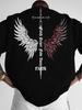 Divine Sword Wing Element Print Design Summer 100 Cotton Mens TShirt Street Fashion Trend Mens Short Sleeve Shirt
