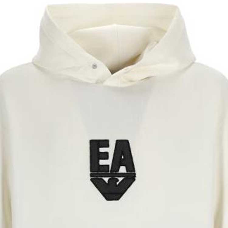 Emporio Armani Solid Color Logo Print Hooded Long Sleeve Sweatshirt Men Sweatshirt White 6L1MC4-1JHSZ-0128