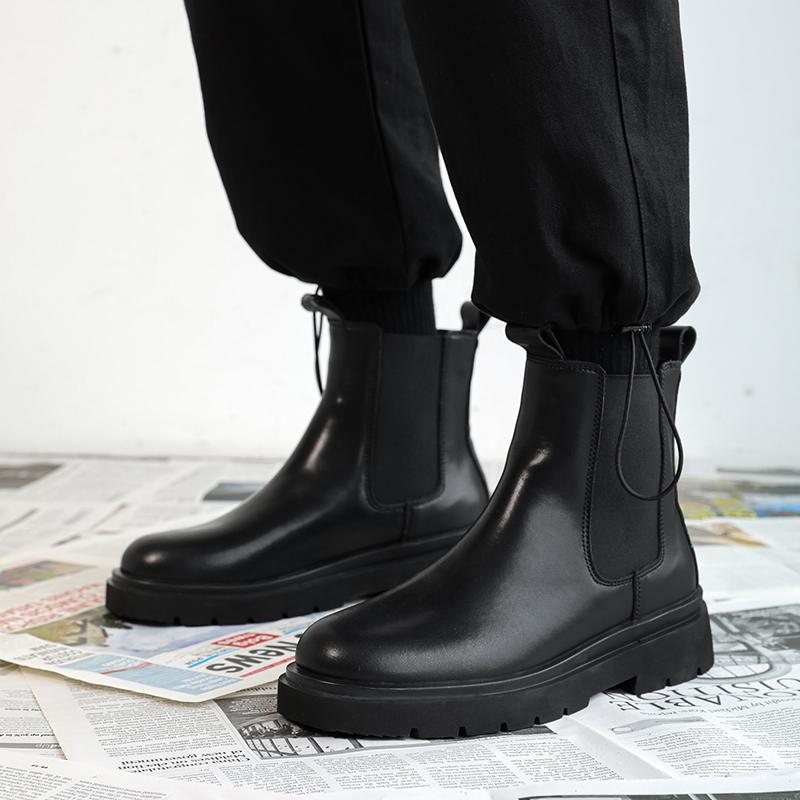 Fashion Men's Leather High-top Chelsea Boots 2025 Black Leather Shoes Retro Chimney Boots for Men Formal Wear Fashion Trend Casual Boots