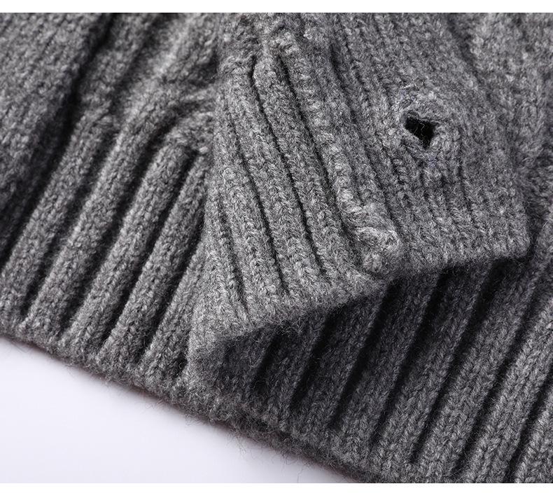Maglione a coste con revers - Stile britannico, manica lunga per autunno e inverno