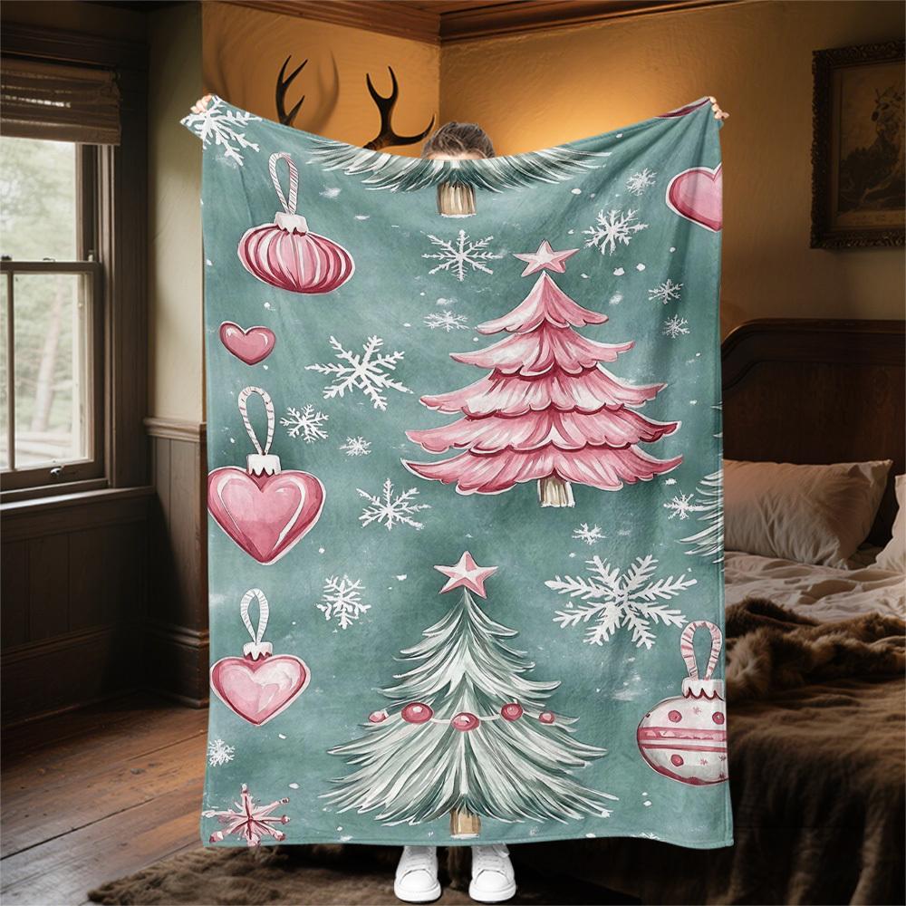 1pc Christmas tree snowflake Outdoor Flannel Blanket Soft Warm All-Season Throw for Sofa Bed Car Camping Office, Cozy Gift Idea1141S