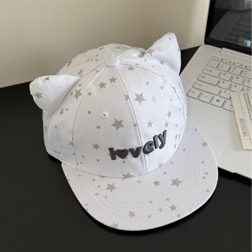 

Cute Cat Ears Women s Baseball Cap Adjustable Versatile Sun Hat Star Pattern Cartoon Flat Cap Spring Summer Autumn білий