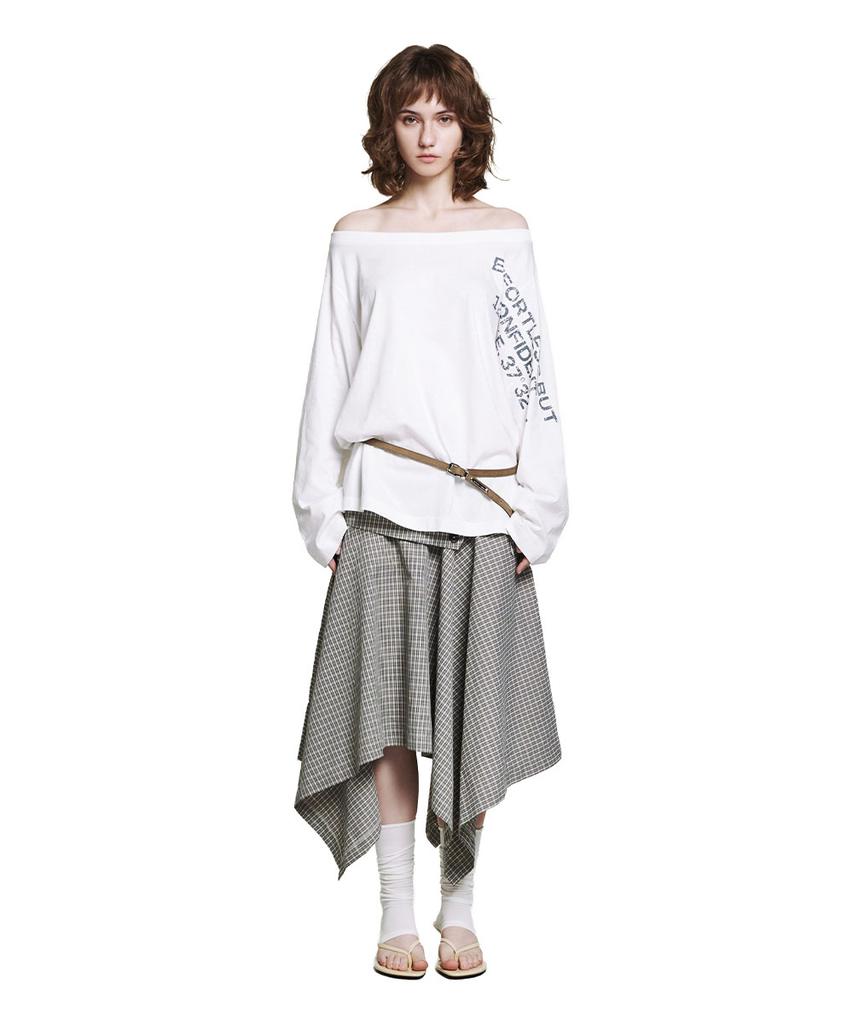 Lotaib Unbalance Button Check Skirt - Beige