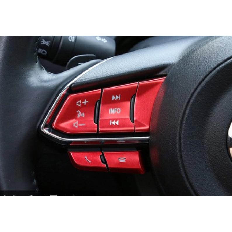 For Mazda CX-5 CX5 2017-2024 Red Aluminum Steering Wheel Button Cover Trim 8PCS