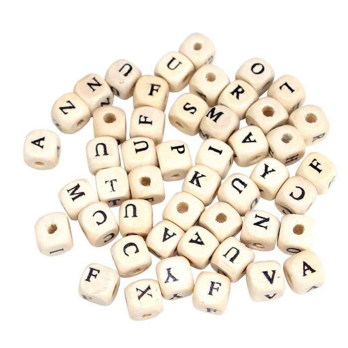 Perles Dé en bois Alphabet lettres 1 cm 70 pièces