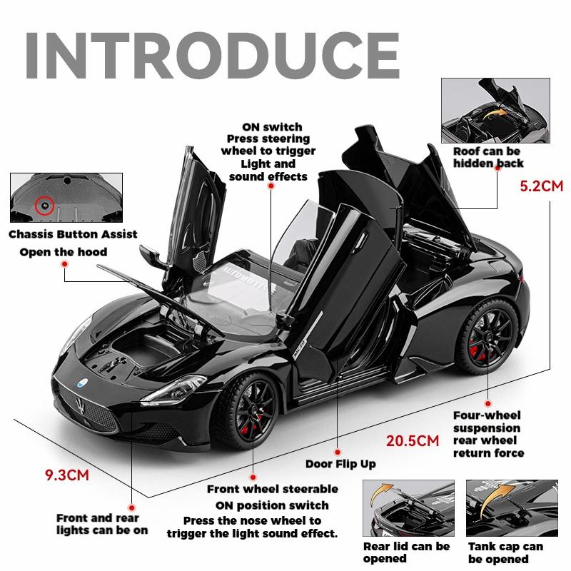 1/24 Maserati MC20 Convertible Sports Car Alloy Diecast Model Car Sound & Light Pull Back Collectibles Hobby Decoration Birthday