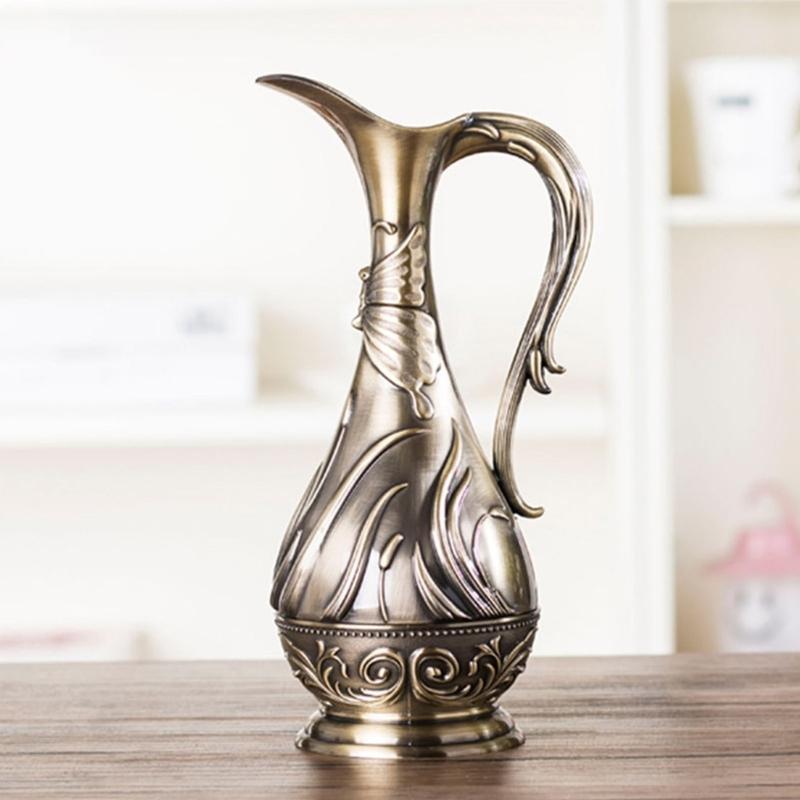Textured Geometric Vintage Bronze Metal Vases For Living Room Table Centerpieces Display Flower Arrangements Container
