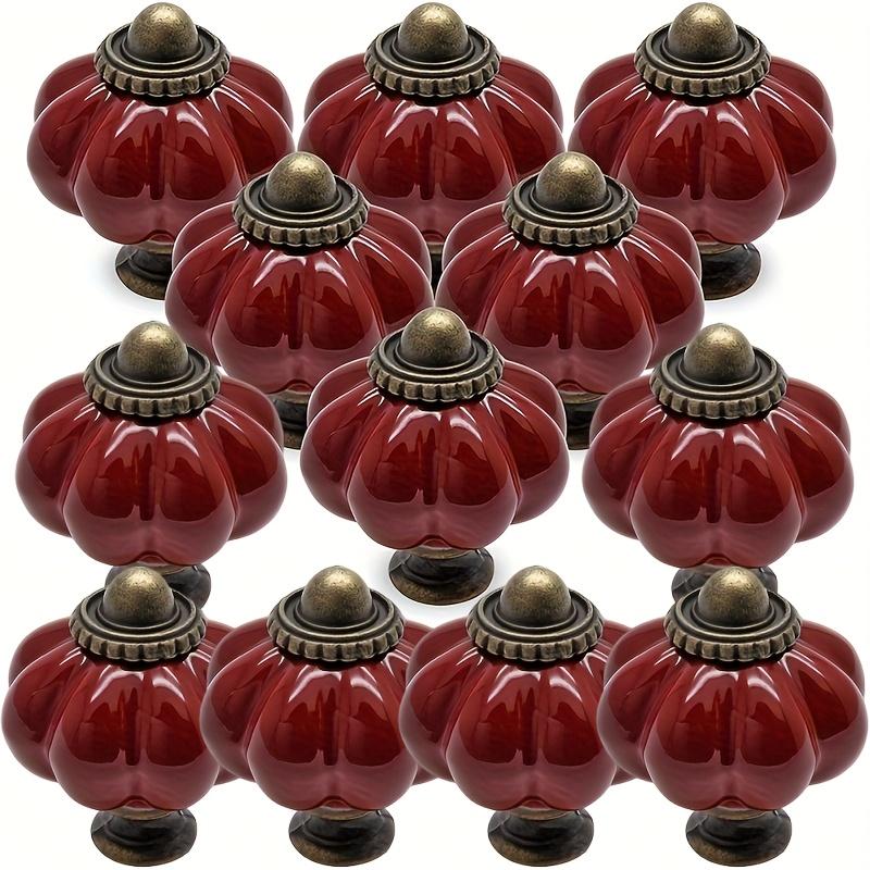 Retro Ceramic Cabinet Handles 12pcs - Deep Red Pumpkin Design 1.381.50 Inches, Ideal for Furniture Decoration on Drawers, Cabinets & Closets