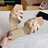 Fashion Cross Genuine Leather Women Slippers Square Toe Slip On Open Toe Flat Sandals Patent Leather Fashion 2025 Summer Sandal Slides