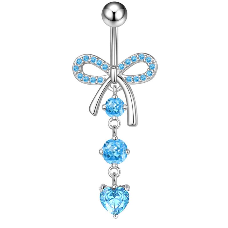 Stainless Steel Pink Dot Drill Navel Ring Nail Butterfly Zircon Simple Navel Buckle Piercing Ornament