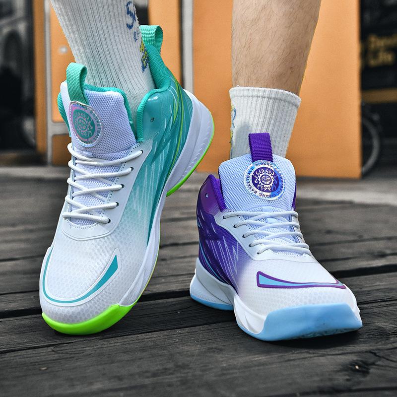 A 2025 mandarin duck two-color basketball shoe men's high-top boots cement ground actual combat sports shoes youth training shoes