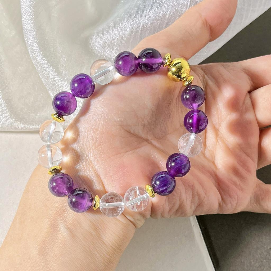 10Mm Natural White Crystal Amethyst Design Sense Basic Commuter Bracelet Bracelet