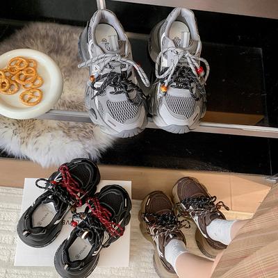 Version cuir de chaussures de sport automne nouveau polyvalent mode chaussures en maille populaires chaussures de papa semelle souple décontracté