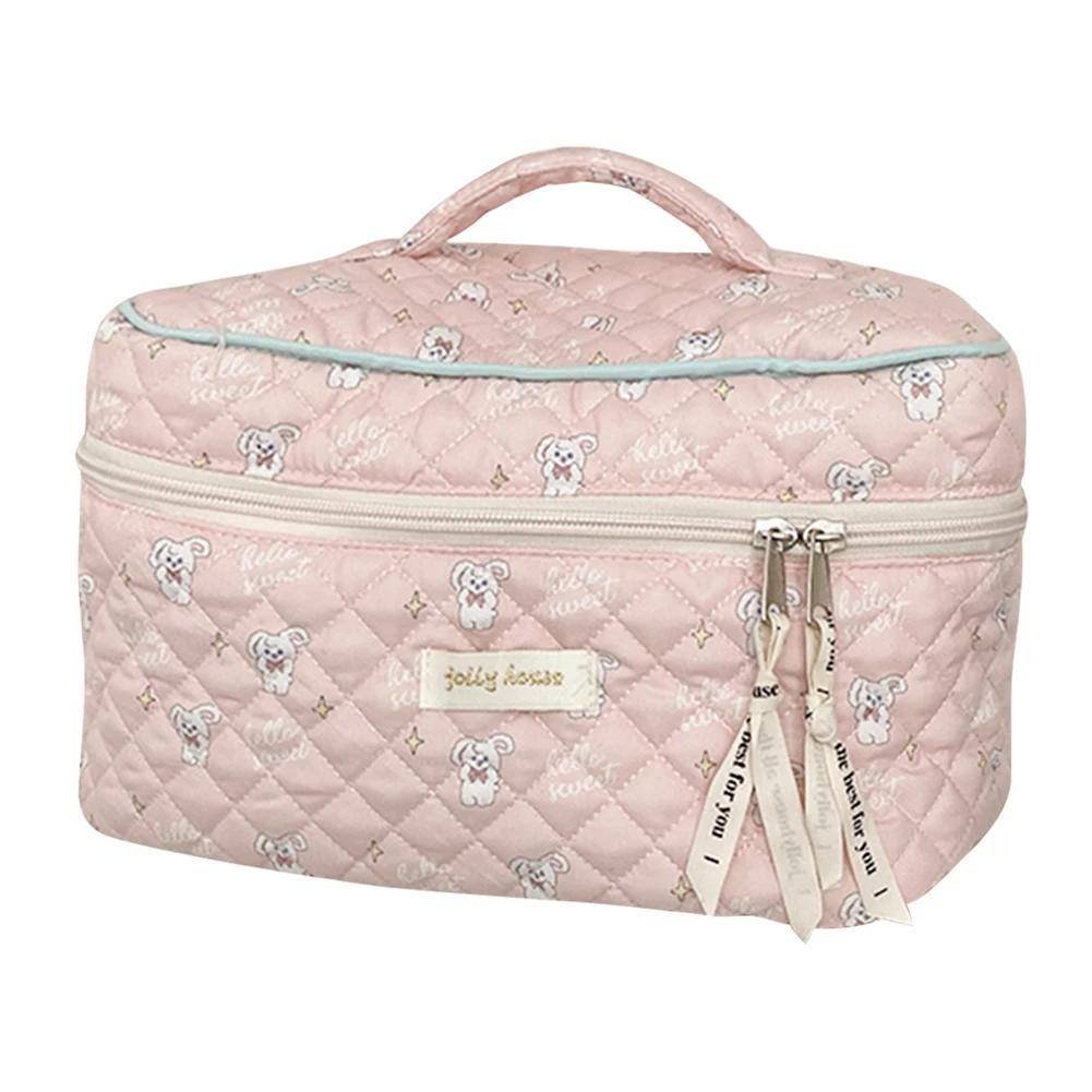 Korean Cute Cosmetic Bag Portable Zipper Toiletry Bag Quilted Travel Organizer Large-capacity Floral Print for Ladies Girl