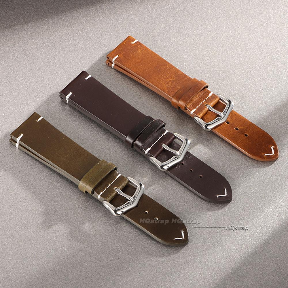Handmade Stitching Cowhide Strap Vintage Oil Wax Leather Watch Band for Smartwatch Wristband 18mm 19mm 20mm 21mm 22mm 24mm Belt