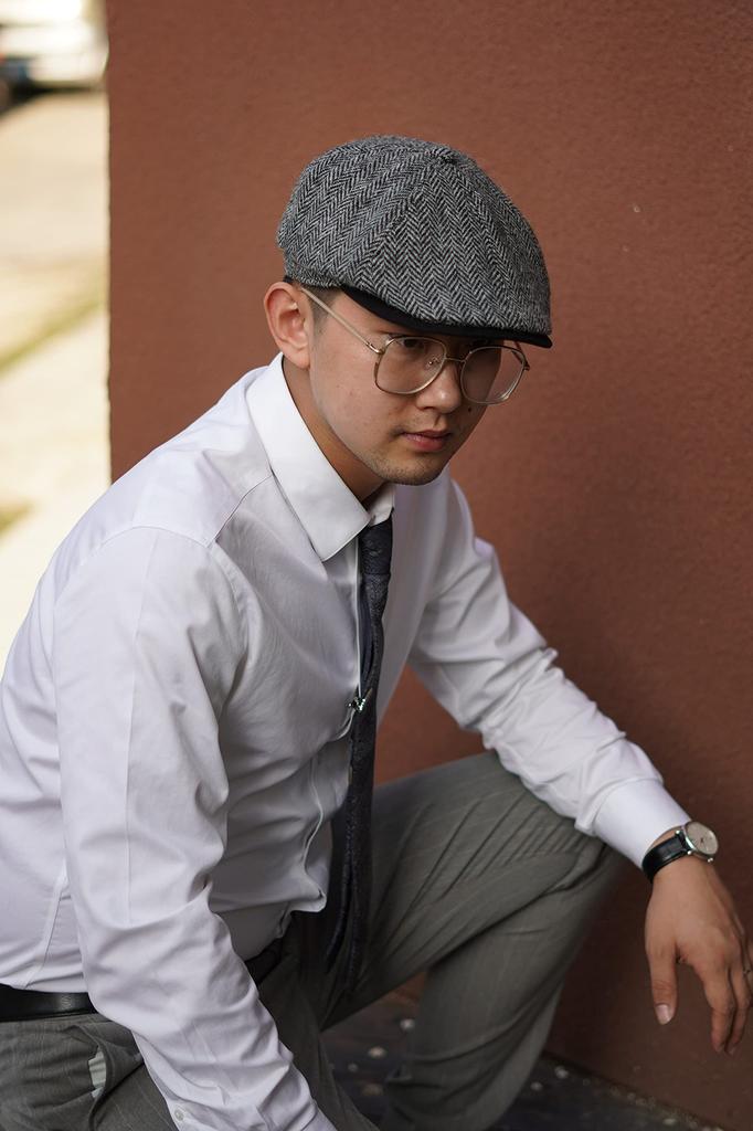 [TAILORMAP] Harris Tweed Newsboy Cap for Men and Women, Hunting Cap, Hat, Hunting Hat, AutumnWinter, British Style, Unisex (White x Black)