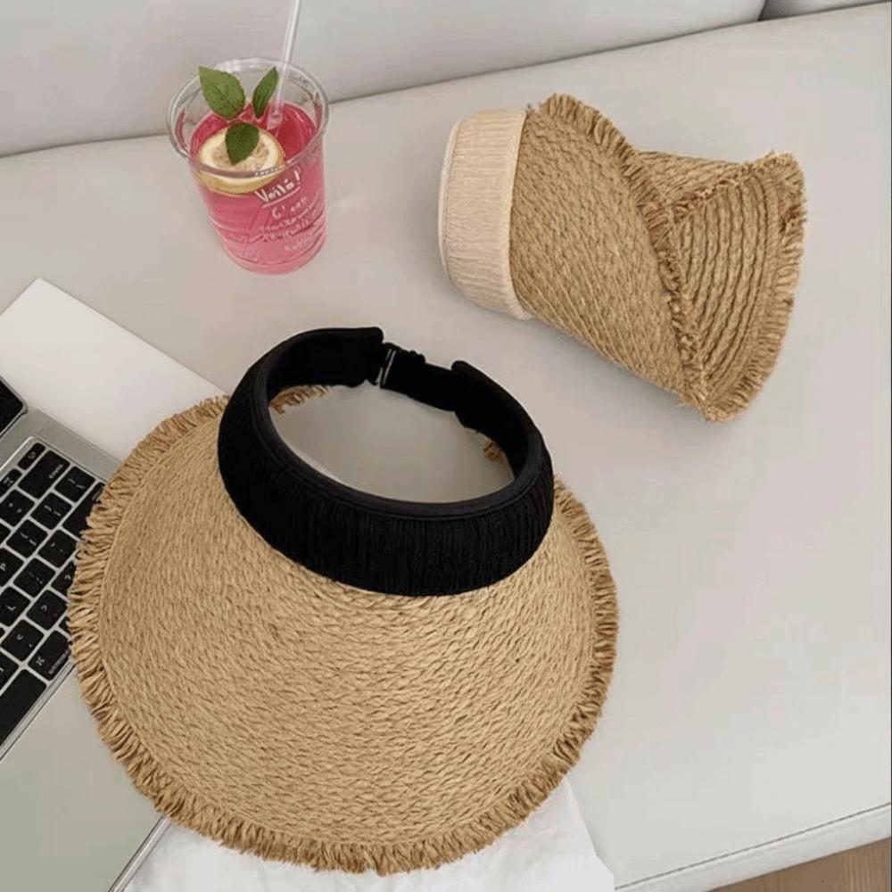 Woven Straw Visor Cap Sunscreen Summer Sun Cap Simple Empty Top Hat Seaside