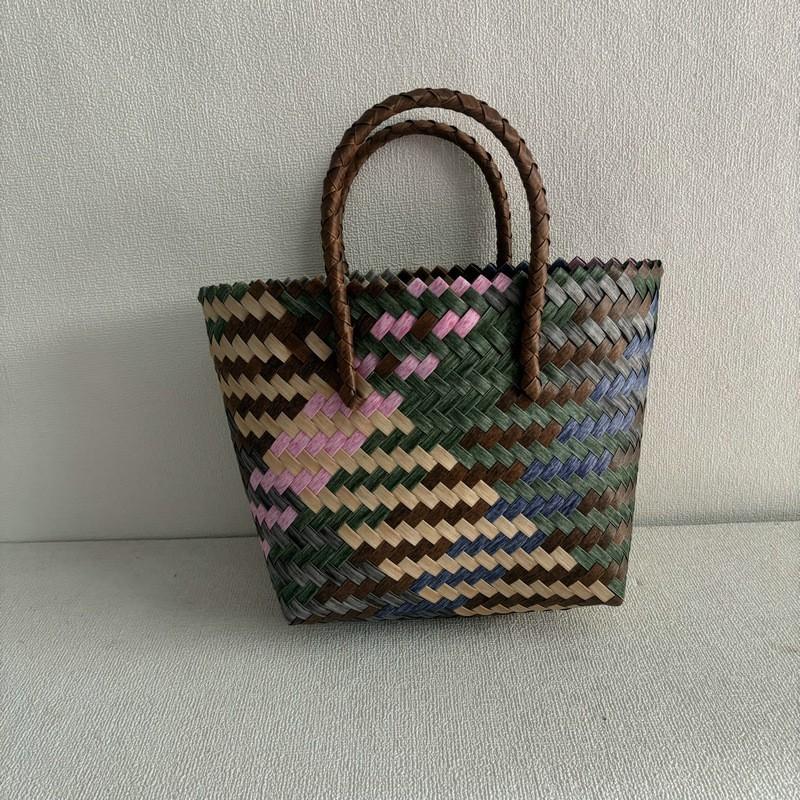 Handmade Woven Bag Large Capacity Plastic Woven Basket Small Square Bag with Handheld Gift Simple Handheld Versatile Women's Bag