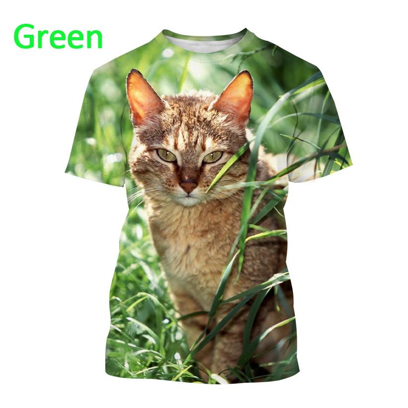 Summer Round Neck 3D Cat Pattern Printed Top Fashionable Casual Short Sleeved Children's Boy and Children's Girl Kids Unisex T-shirts
