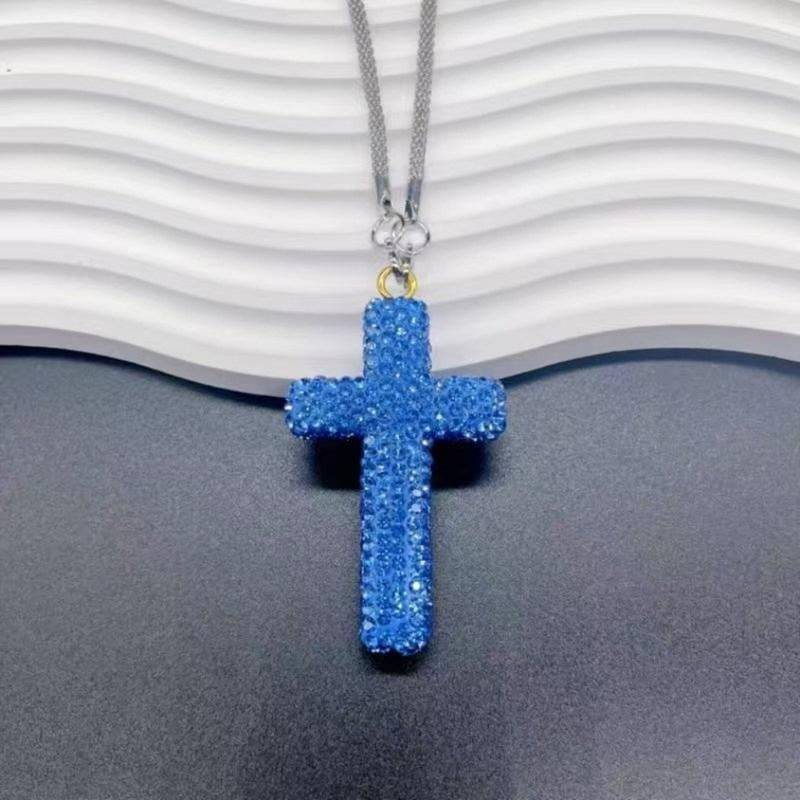 Elegante Crucifijo de Arcilla Colgante con Acento de Cristal para Espejo Retrovisor de Coche Accesorios Colgantes para el Interior del Coche