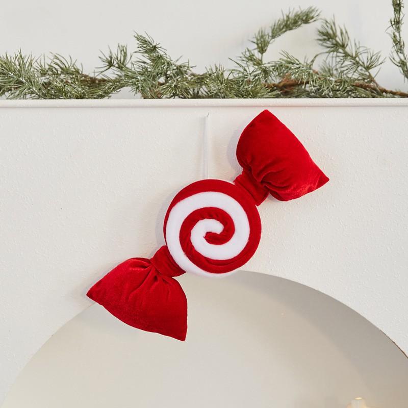 Christmas Tree Decorations Red Flocked Candy Ornament Hanging Decoration Holiday Party Scene Setup