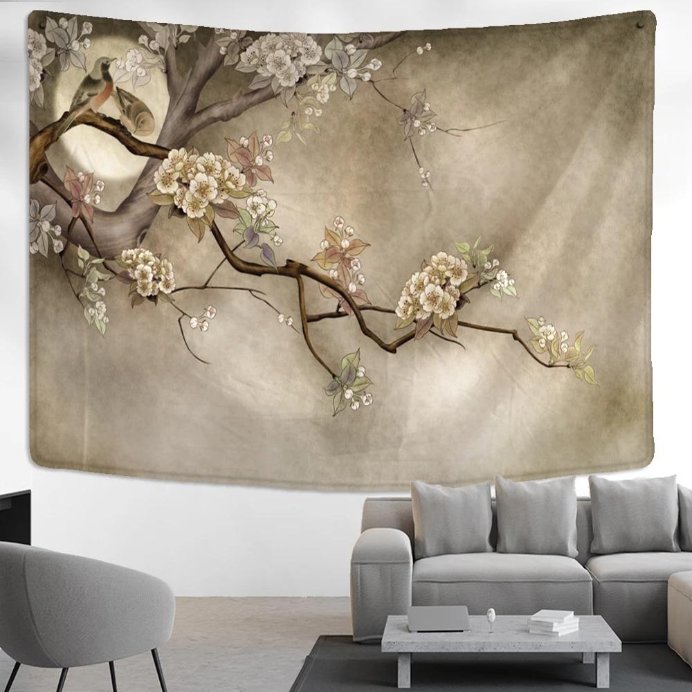 Home Wall Decoration Tapestry Flower Bird Background Hanging Cloth Office Living Room Tapestry