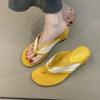 Soft Leather Version~ Retro New Dopamine Toe Flip-flops Women's Lace Suede One-pedal Lazy Wedge Heel Sandals