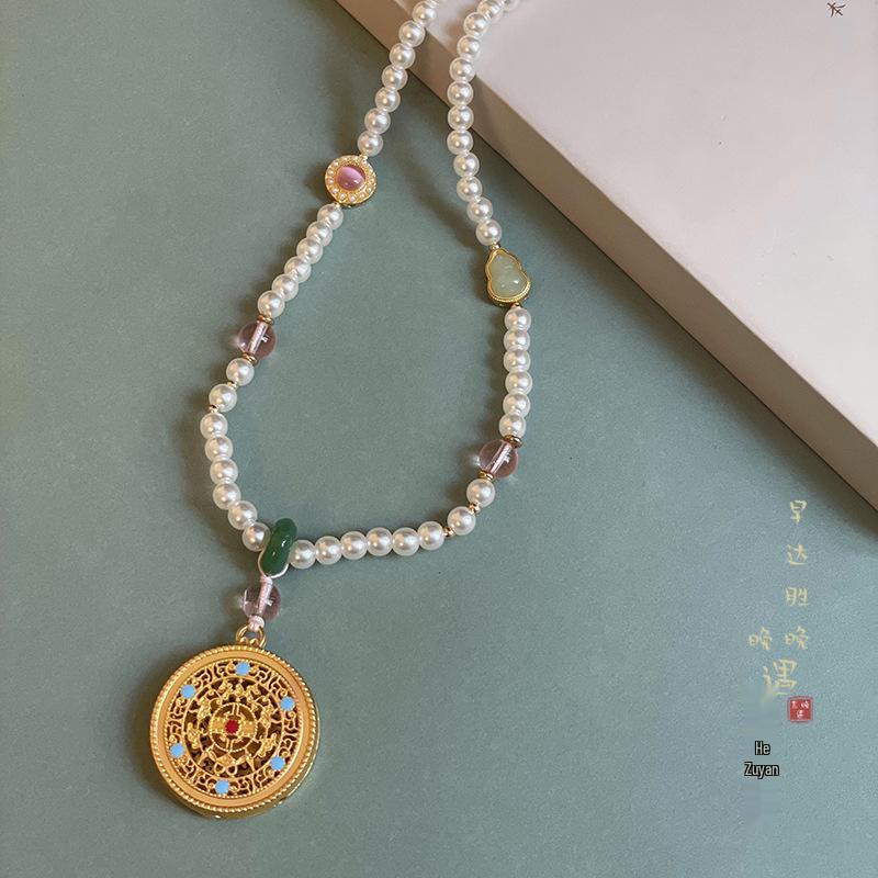 Retro Beaded Necklace & Ethnic Skirt Combo: Hanfu Cheongsam Accessory