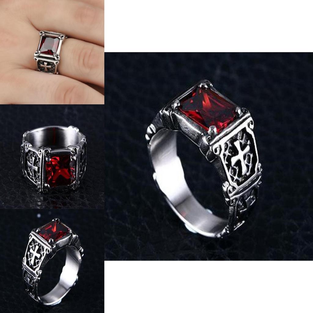 Unique Fashion Vintage Red Onyx Thor Men's Stainless Steel Gothic Style Ring