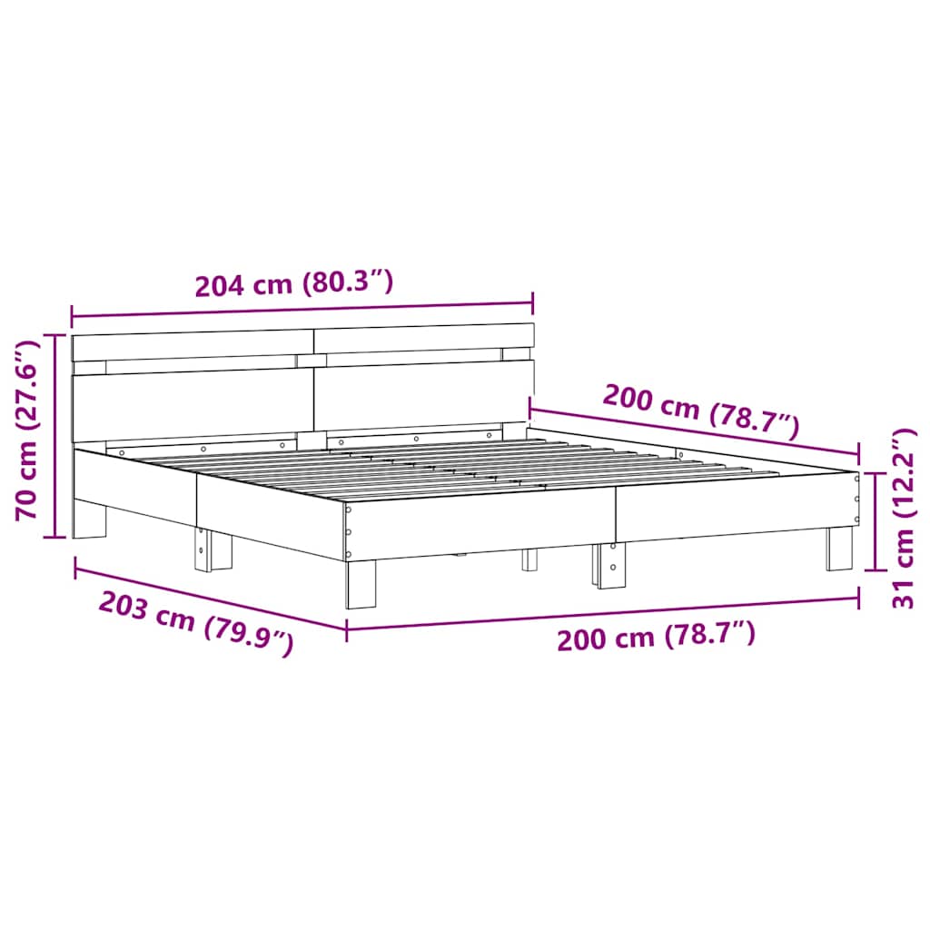 Bed Frame in Black Oak Finish 200 x 200 cm Engineered Wood