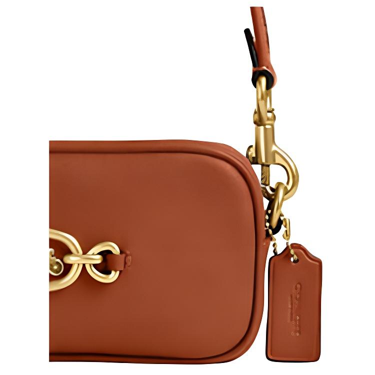 Coach Avery 20 Metallic Solid Logo Zipper Closure Leather Handheld Crossbody Shoulder Bag Small Women Bags Polished-Amber CR095-B4BAR