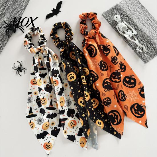 Non-damaging Hair Tie Halloween Satin Scrunchies for Women, Funny Pumpkin Printed Elastic Ties, Ribbon Scrunchie Soft Ponytail Holders, Decorative