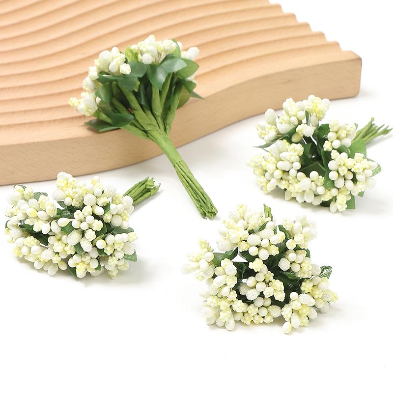 12 STK/Parti Kunstig Blomst Små Bær Pollenbærer Stilk av Ståltråd/Bryllupsblader DIY Krans Roser Kunstig Blomst