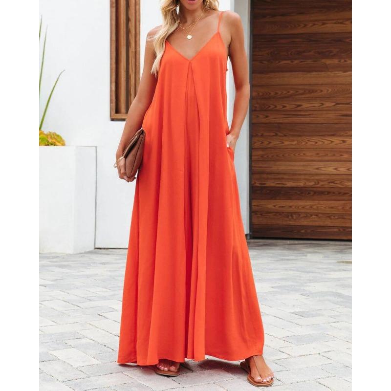Dames Effen Kleur Bretels Wijde Pijpen Zakken Casual Commuter Jumpsuit