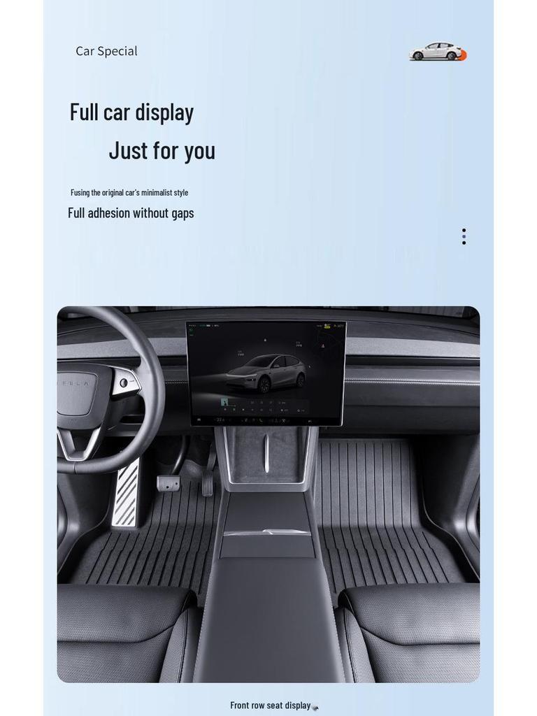 6-Seater Tesla Model Y TPE Metal Foot Mats, Full Coverage, Twill Design