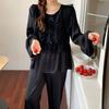 Ice silk pajamas women's spring and summer new lace long-sleeved trousers silk suit thin can be worn outside the Korean version of the court style