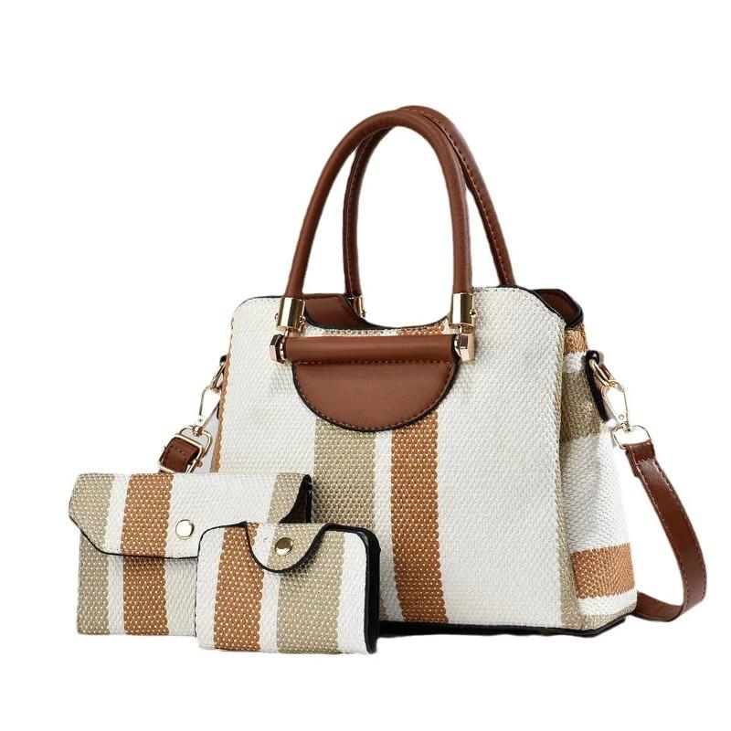 3pcs/Set Women's Bag Large Capacity Tote Handbag with Wallet Stripes Style Female Shoulder Crossbody Bags For Shopping Commuting