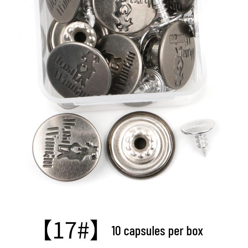 Metal Tack Buttons for Denim Jackets, Overalls, and Clothing - Men's, Women's, and Children's Apparel.