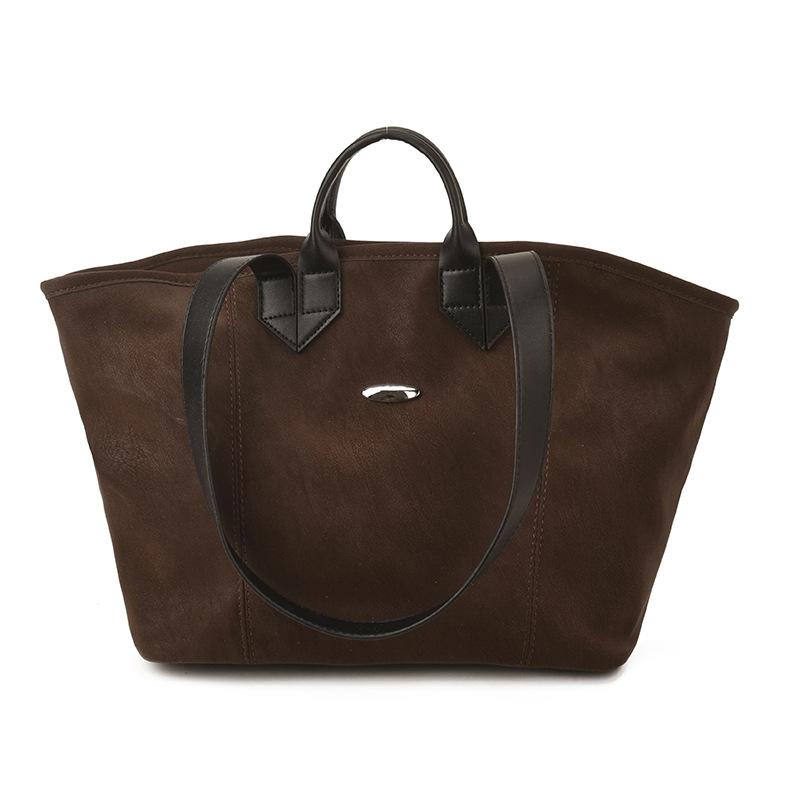 

Stylish Large Capacity Pu Tote Bag with Suede Texture Handles for Women Everyday Use кофейный