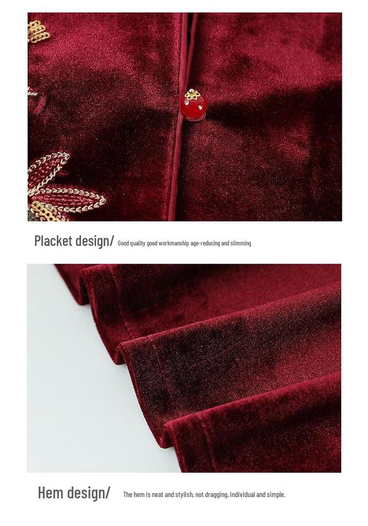 Elegant Golden Velvet Long-Sleeve Shirt for Elderly Women - Perfect for Spring and Autumn