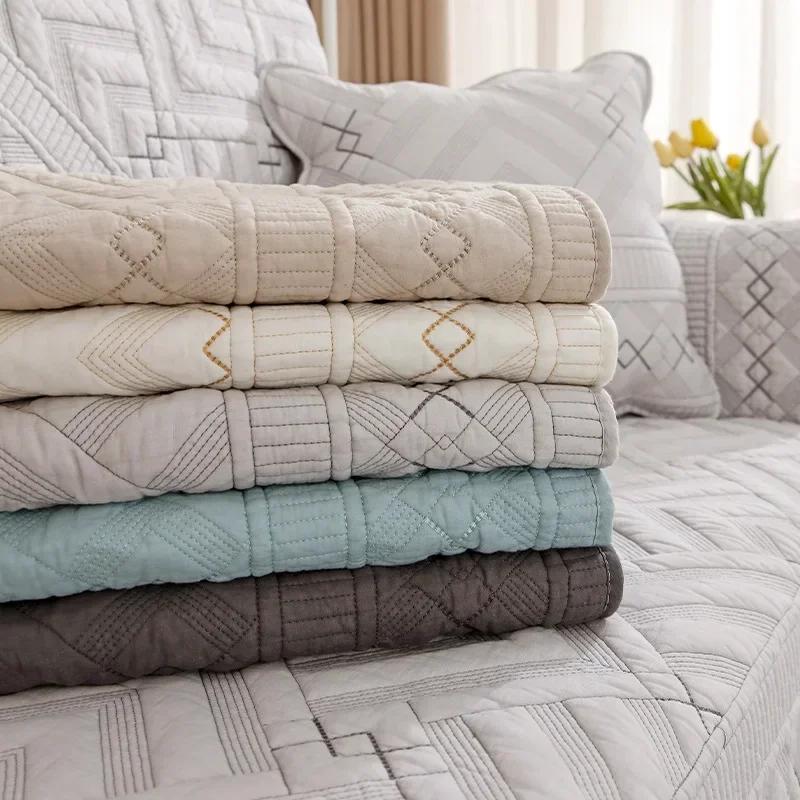 Living Room Lines Embossed Sofa Mat Simple Modern Anti Slip Dustproof Seat Cushion Seasonal Universal Sofa Cover Cloth Towel