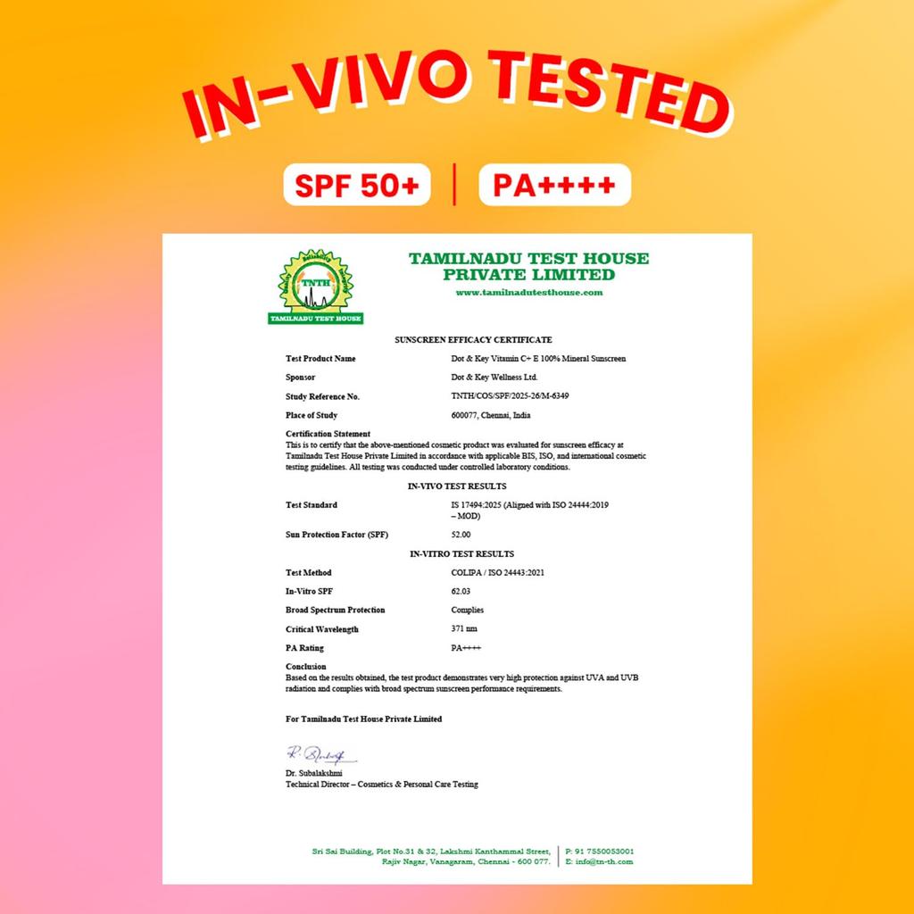 Dot & Key Vitamin C + E 100% Mineral Sunscreen In-Vivo Tested SPF 50+ PA++++ | No White Cast, Lightweight Fluid, With Zinc Oxide & Titanium Dioxi
