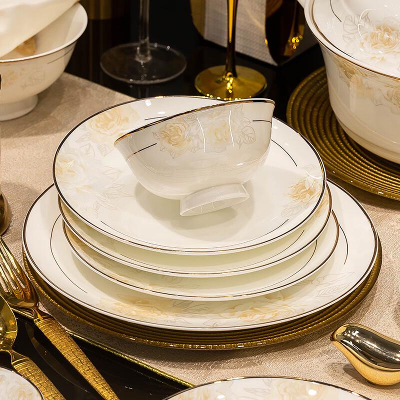 Jingdezhen Gold Rim Ceramic Dinnerware Set 28-piece Set with Soup Bowl