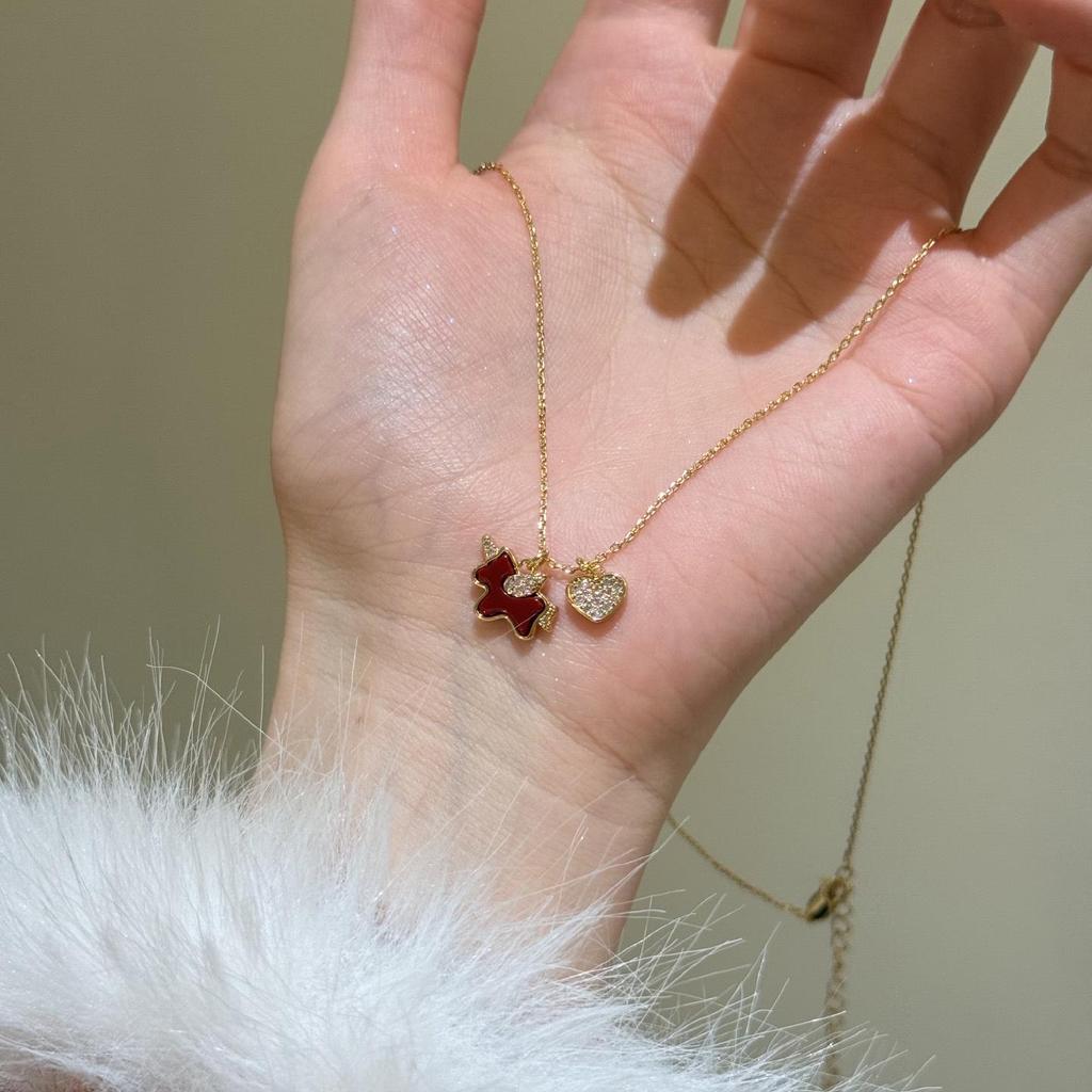 18k Gold Plated Zirconia Zodiac Horse Heart Necklace - Elegant Clavicle Chain