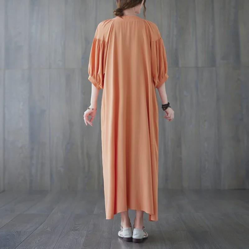 2025 Summer Plus Size Women's Retro Embroidered V-Neck Bell Sleeve Dress